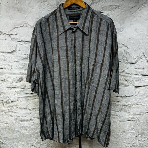 $112 Retail NWT 80s 90s Kenneth Gordon Linen Blend Shirt Striped NOS Vintage - Picture 1 of 8